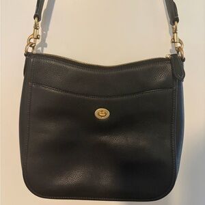 Coach Black Leather Shoulder Bag with Gold Accents